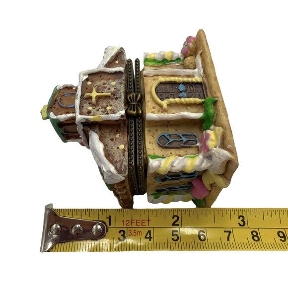 Ceramic Hinged Gingerbread Church Cookie House Christmas Trinket Box 2.5” - Picture 8 of 8